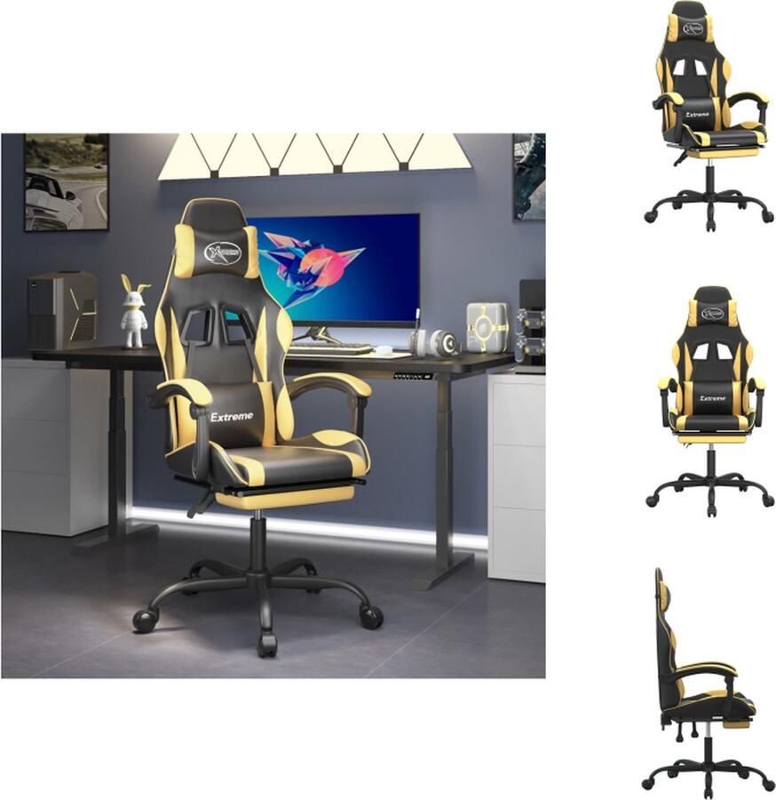 VidaXL Gamingstoel Gamingstoelen Televisiestoel Racingstoel Gamestoel draaibaar met voetensteun kunstleer zwart & goud