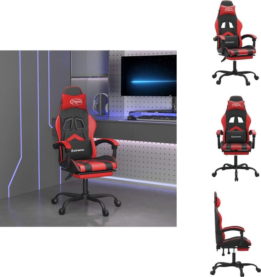 VidaXL Gamingstoel Gamingstoelen Televisiestoel Racingstoel Gamestoel draaibaar met voetensteun kunstleer zwart en rood