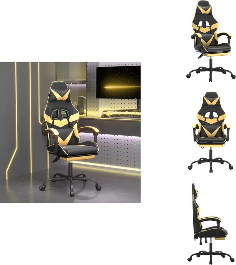 VidaXL Gamingstoel Gamingstoelen Televisiestoel Racingstoel Gamestoel draaibaar met voetensteun kunstleer zwart & goud