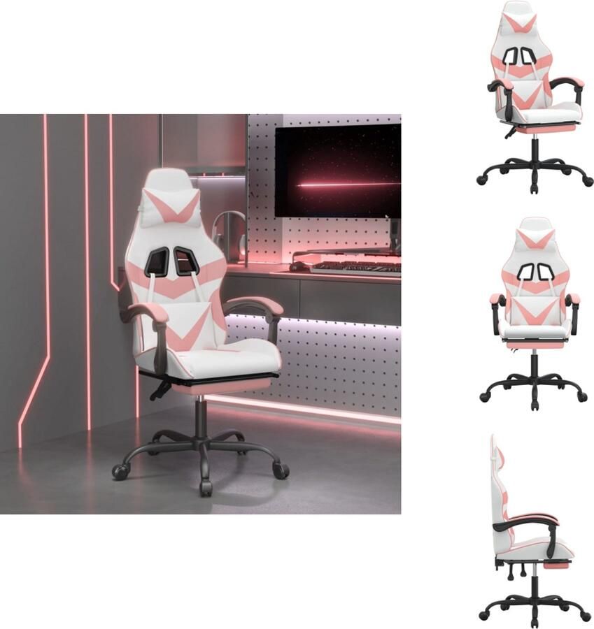 VidaXL Gamingstoel Gamingstoelen Televisiestoel Racingstoel Gamestoel draaibaar met voetensteun kunstleer wit en roze