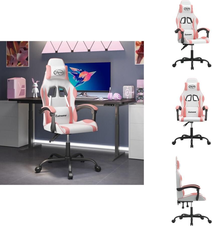 VidaXL Gamingstoel Gamingstoelen Televisiestoel Racingstoel Gamestoel kunstleer wit en roze
