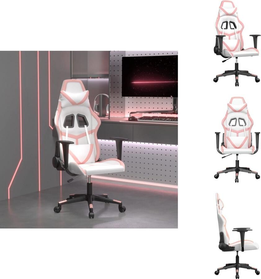 VidaXL Gamingstoel Gamingstoelen Televisiestoel Racingstoel Gamestoel kunstleer wit en roze - Foto 2