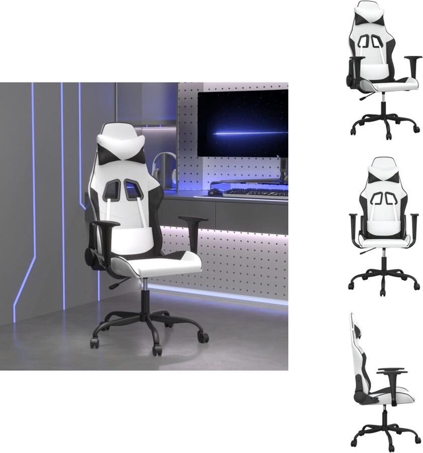 VidaXL Gamingstoel Gamingstoelen Televisiestoel Racingstoel Gamestoel kunstleer wit en zwart