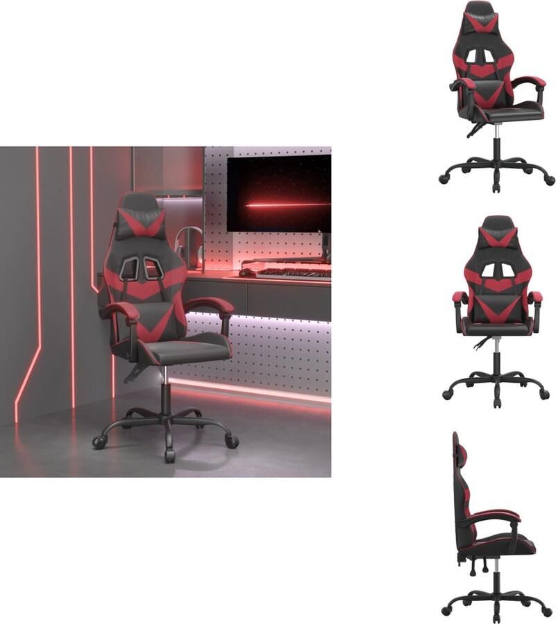 VidaXL Gamestoel Verstelbare rugleuning en hoogte Duurzaam kunstleer Stabiel frame Zwart wijnrood 57.5x59.5x(121-131)cm Bureaustoel