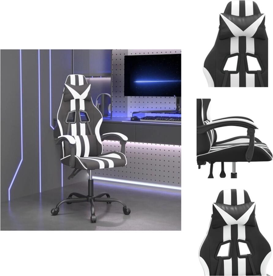VidaXL Gamestoel Zwart Wit Kunstleer Verstelbare rugleuning en hoogte Stevig en stabiel frame Bureaustoel