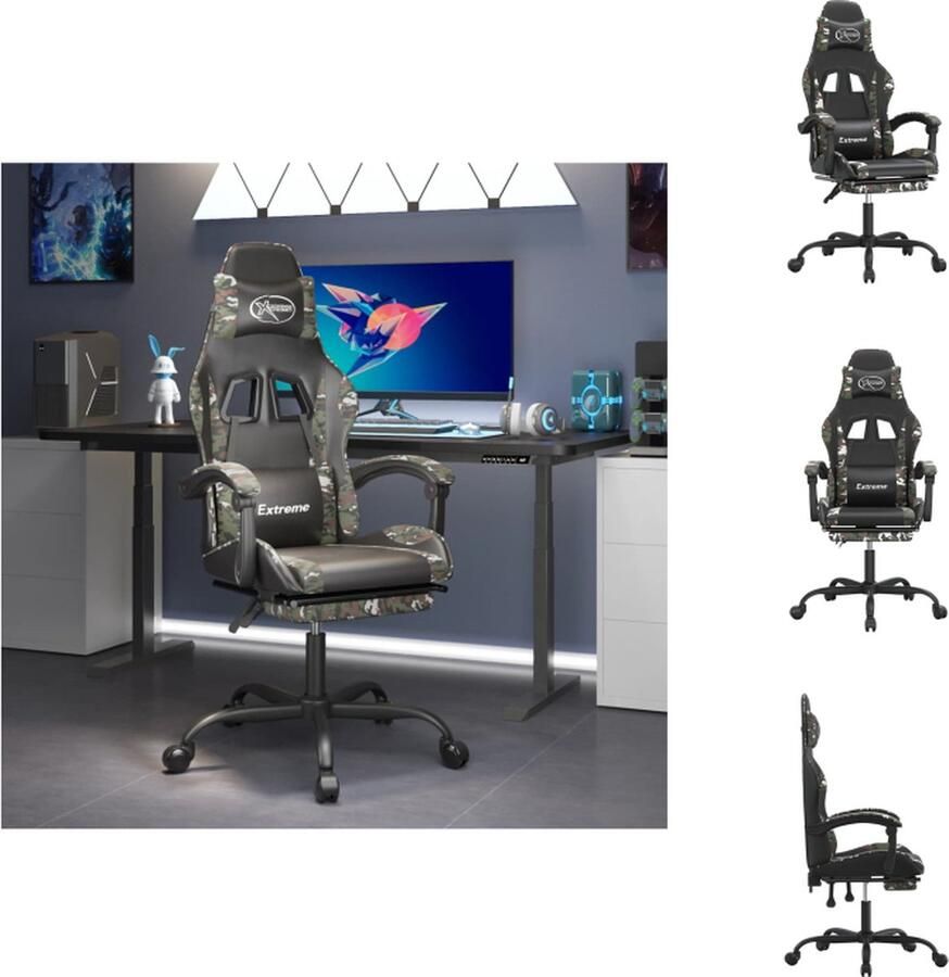 VidaXL Gamingstoel Gamingstoelen Televisiestoel Racingstoel Gamestoel met voetensteun kunstleer zwart en camouflage