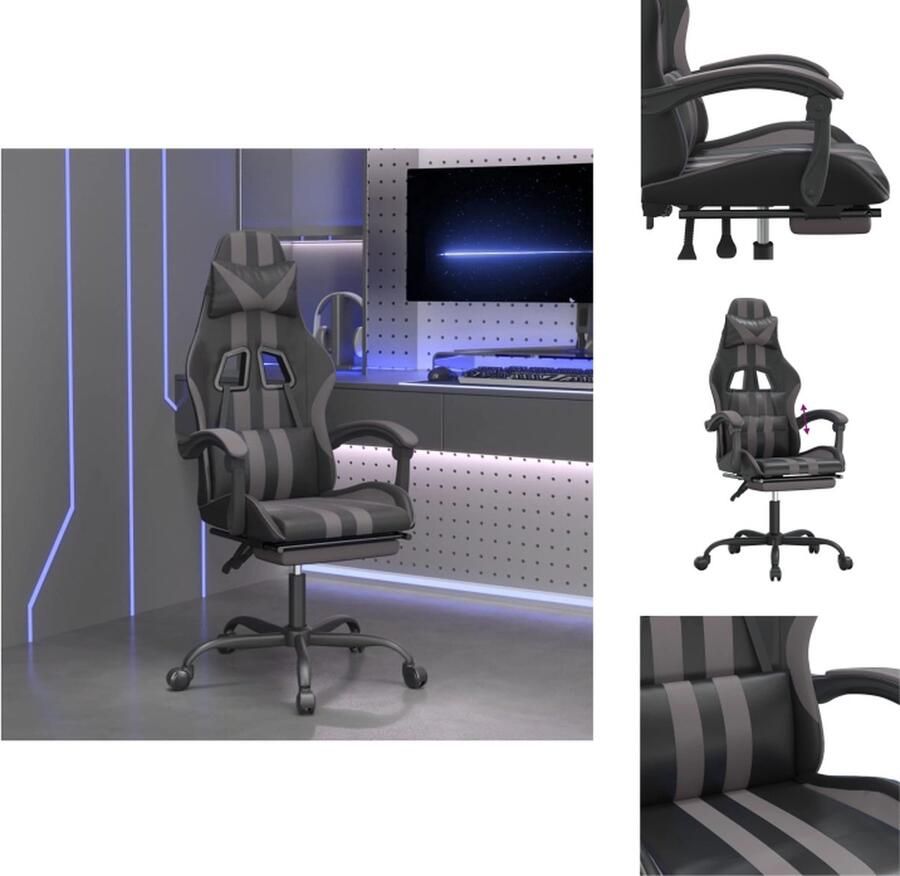 VidaXL Gamingstoel Gamingstoelen Televisiestoel Racingstoel Gamestoel met voetensteun kunstleer zwart en grijs
