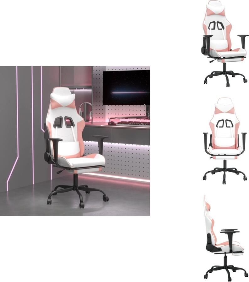 VidaXL Gamingstoel Gamingstoelen Televisiestoel Racingstoel Gamestoel met voetensteun kunstleer wit en roze