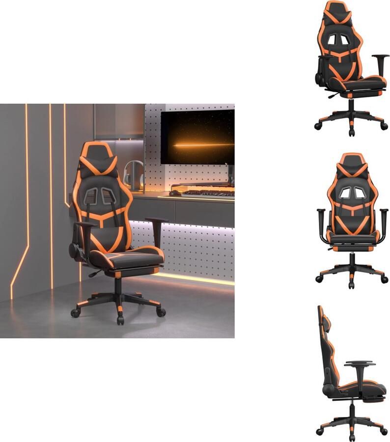 VidaXL Gamingstoel Gamingstoelen Televisiestoel Racingstoel Gamestoel met voetensteun kunstleer zwart en oranje - Foto 3