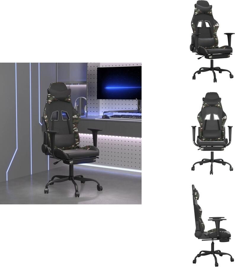 VidaXL Gamingstoel Gamingstoelen Televisiestoel Racingstoel Gamestoel met voetensteun kunstleer zwart en camouflage