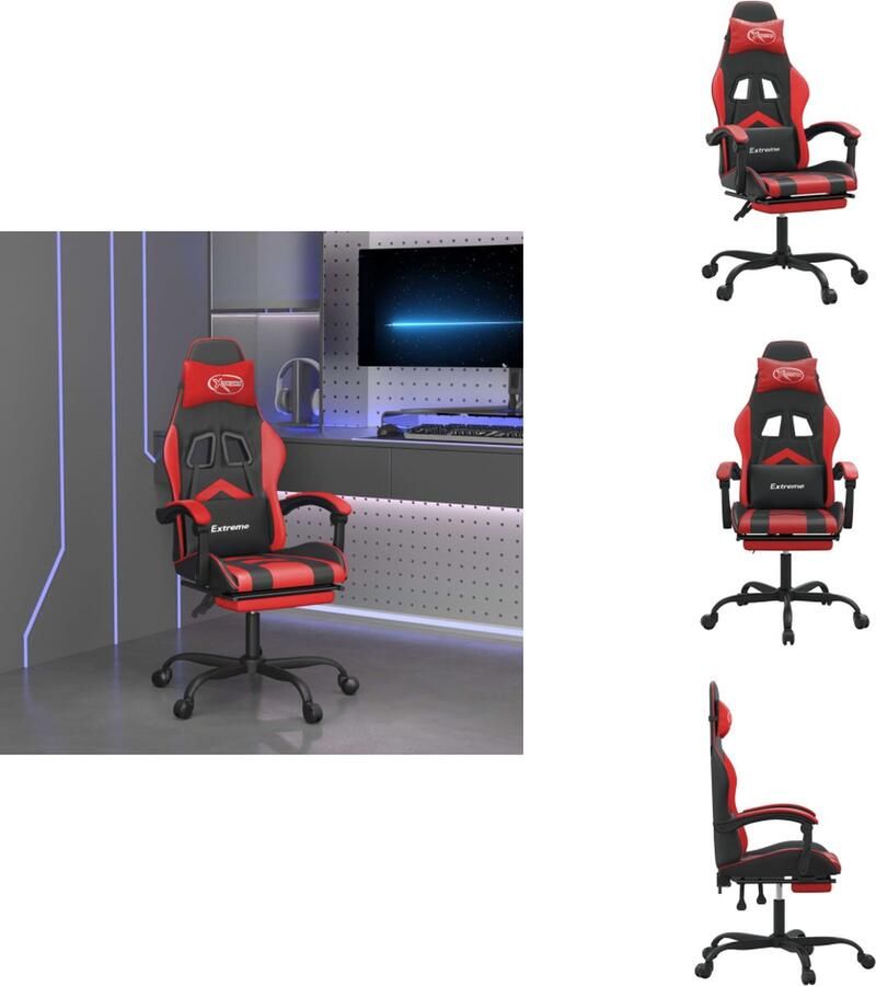 VidaXL Gamingstoel Gamingstoelen Televisiestoel Racingstoel Gamestoel met voetensteun kunstleer zwart en rood - Foto 2