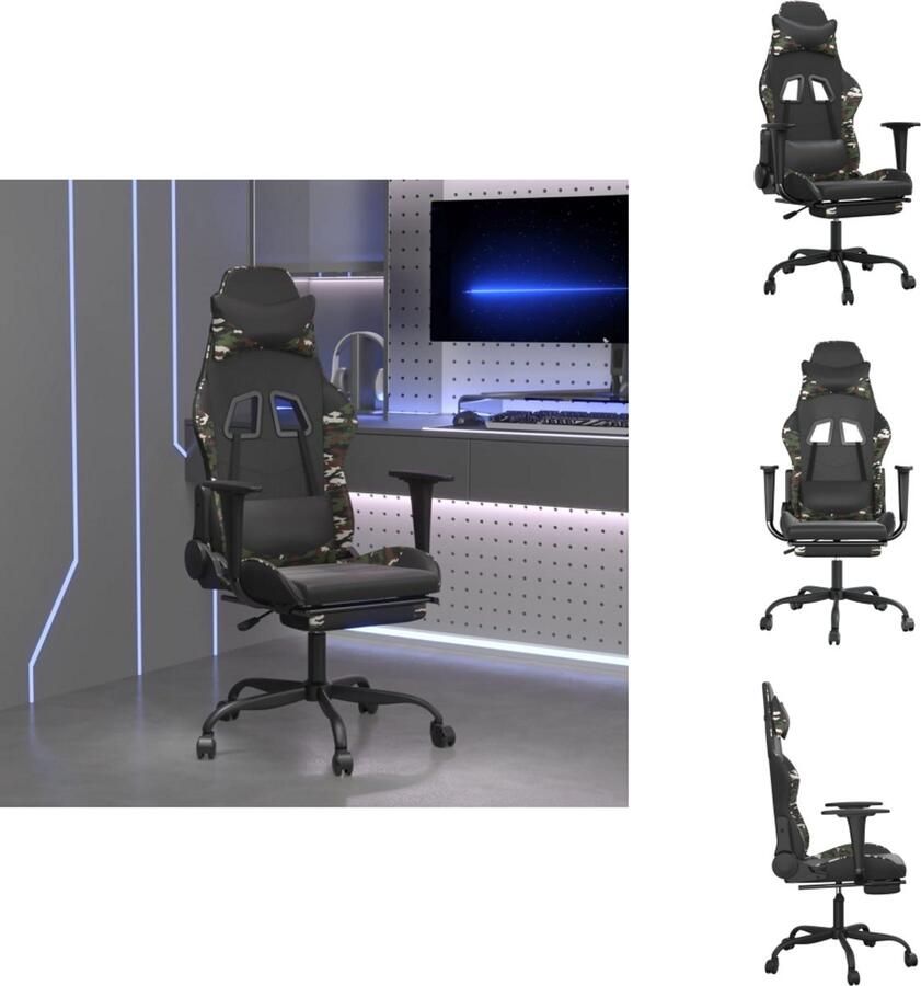 VidaXL Gamingstoel Gamingstoelen Televisiestoel Racingstoel Gamestoel met voetensteun kunstleer zwart en camouflage