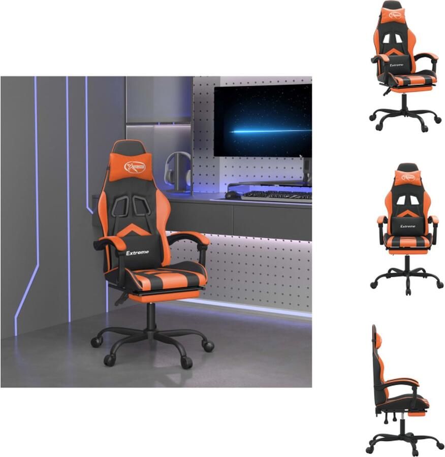 VidaXL Gamingstoel Gamingstoelen Televisiestoel Racingstoel Gamestoel draaibaar met voetensteun kunstleer zwart en oranje