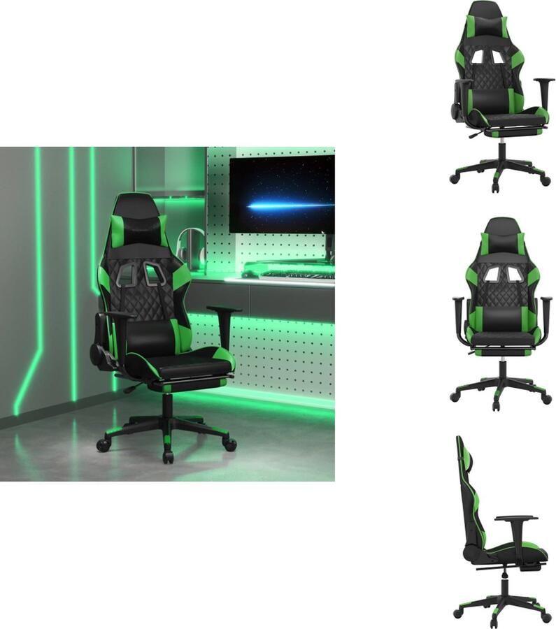 VidaXL Gamingstoel Gamingstoelen Televisiestoel Racingstoel Gamestoel met voetensteun kunstleer zwart en groen