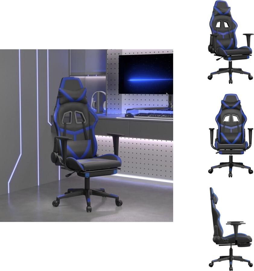 VidaXL Gamingstoel Gamingstoelen Televisiestoel Racingstoel Gamestoel met voetensteun kunstleer zwart en blauw
