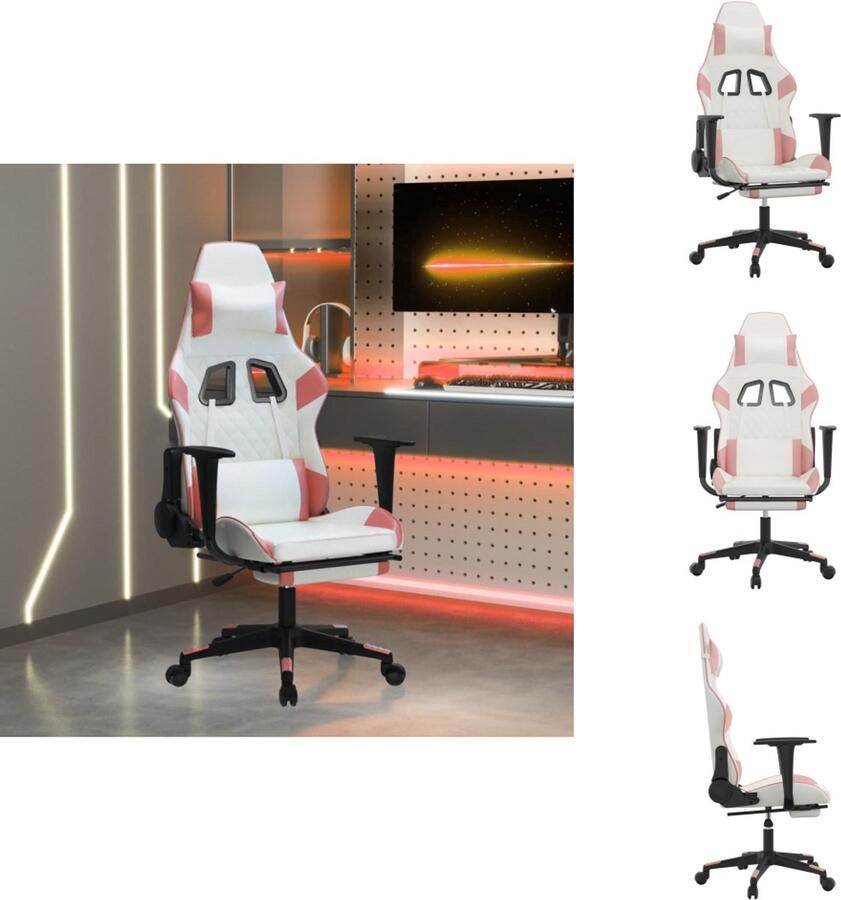 VidaXL Gamingstoel Gamingstoelen Televisiestoel Racingstoel Gamestoel met voetensteun kunstleer wit en roze