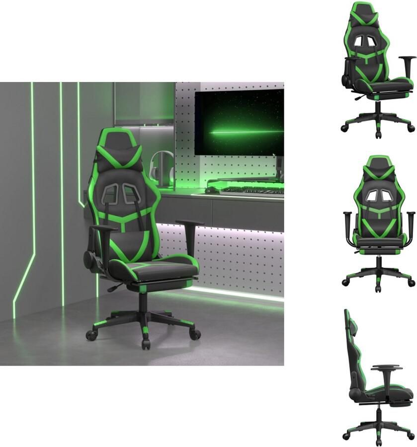 VidaXL Gamingstoel Gamingstoelen Televisiestoel Racingstoel Gamestoel met voetensteun kunstleer zwart en groen