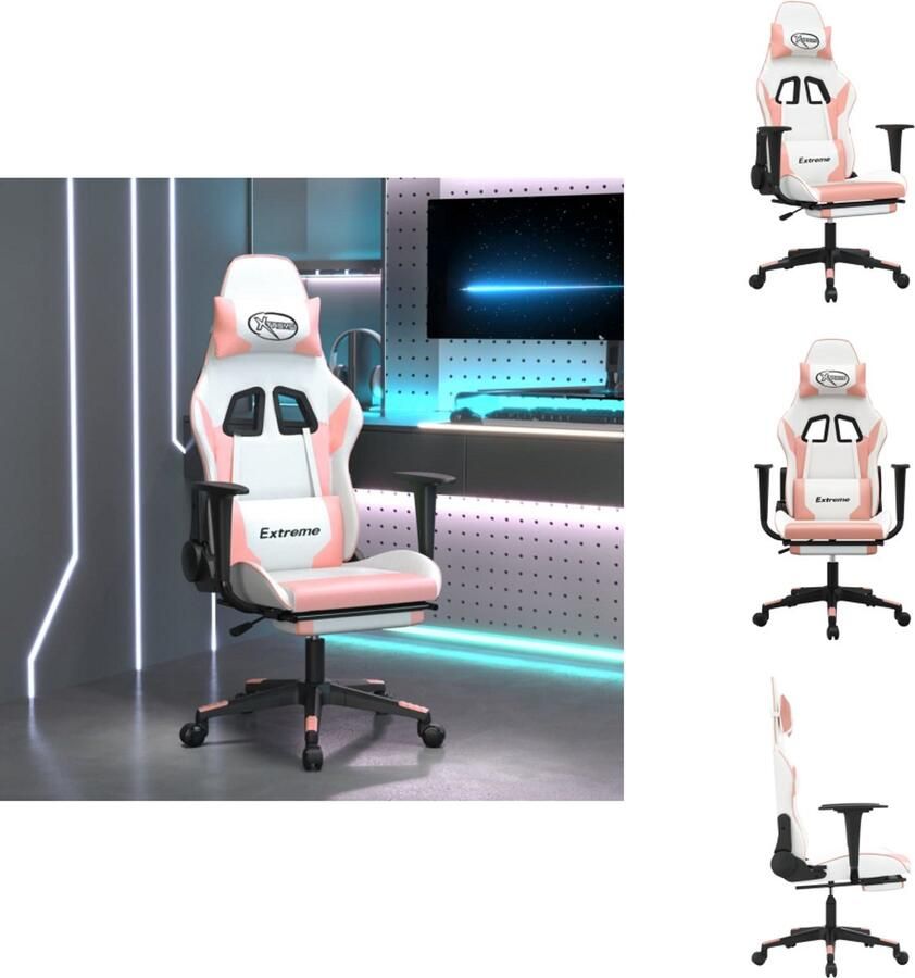 VidaXL Gamingstoel Gamingstoelen Televisiestoel Racingstoel Gamestoel met voetensteun kunstleer wit en roze