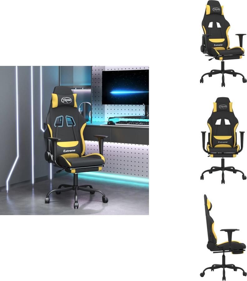 VidaXL Gamingstoel Gamingstoelen Televisiestoel Racingstoel Gamestoel met voetensteun stof zwart en geel