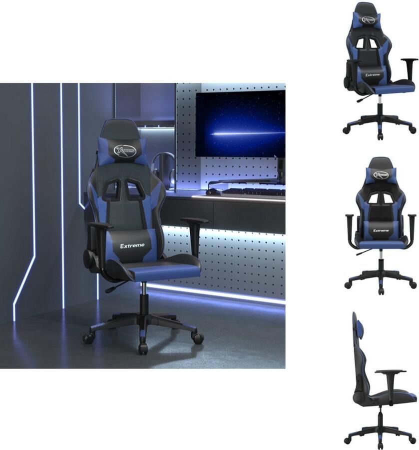 VidaXL Gamingstoel Gamingstoelen Televisiestoel Racingstoel Massage gamestoel kunstleer zwart en blauw