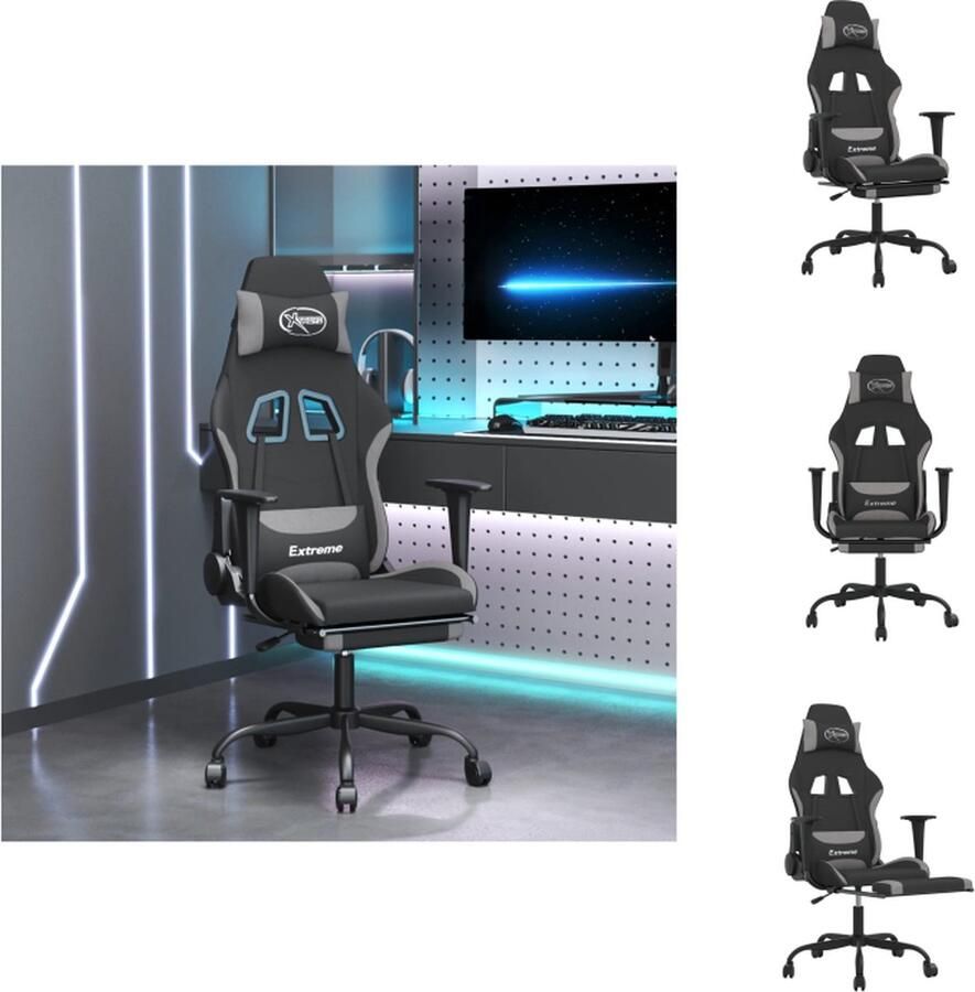 VidaXL Gamestoel Massagefunctie Verstelbare rugleuning Duurzaam materiaal Stabiel frame Zwart Lichtgrijs 66x58x(120-130)cm Bureaustoel