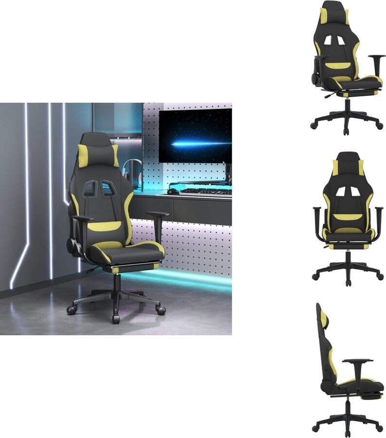 VidaXL Gamestoel Massagefunctie Verstelbare rugleuning Duurzaam materiaal Handig ontwerp Stevig en stabiel frame Kleur- zwart en lichtgroen Afmetingen- 64 x 60 x (117 127) cm Bureaustoel - Foto 2