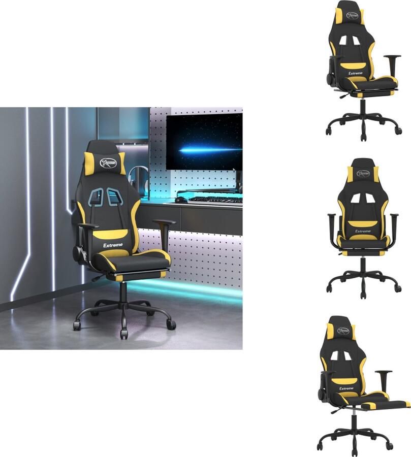 VidaXL Gamestoel Massagefunctie Verstelbare rugleuning en voetensteun Duurzaam materiaal Handig ontwerp Stevig en stabiel frame Kleur- zwart en geel Afmetingen- 66 x 58 x (120-130) cm Bureaustoel