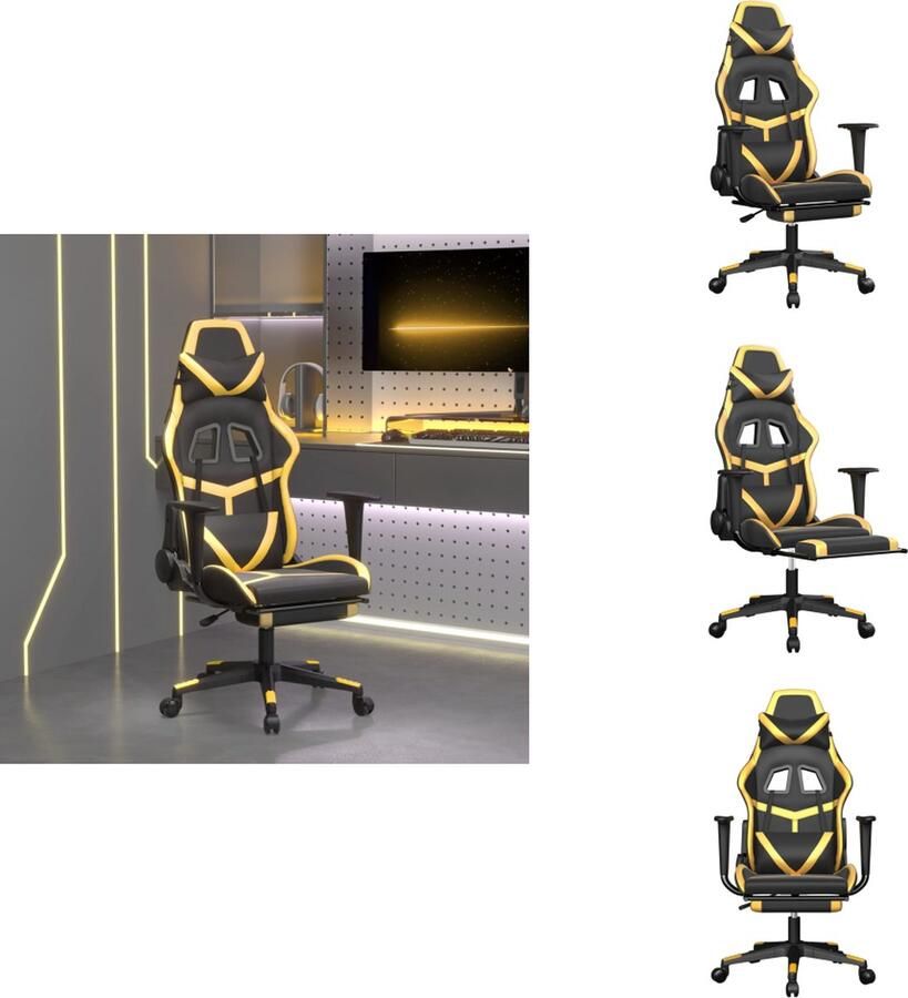 VidaXL Gamingstoel Gamingstoelen Televisiestoel Racingstoel Massage gamestoel met voetensteun kunstleer zwart & goudkleurig