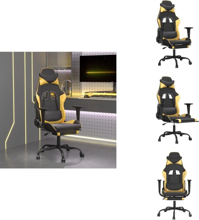 VidaXL Gamestoel Zwart Goud Kunstleer Massagefunctie Verstelbaar Handig ontwerp Stevig frame 66x56x(120.5-131) cm Bureaustoel