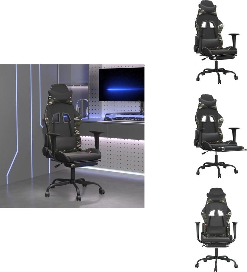 VidaXL Gamingstoel Gamingstoelen Televisiestoel Racingstoel Massage gamestoel met voetensteun kunstleer zwart & camouflage - Foto 2