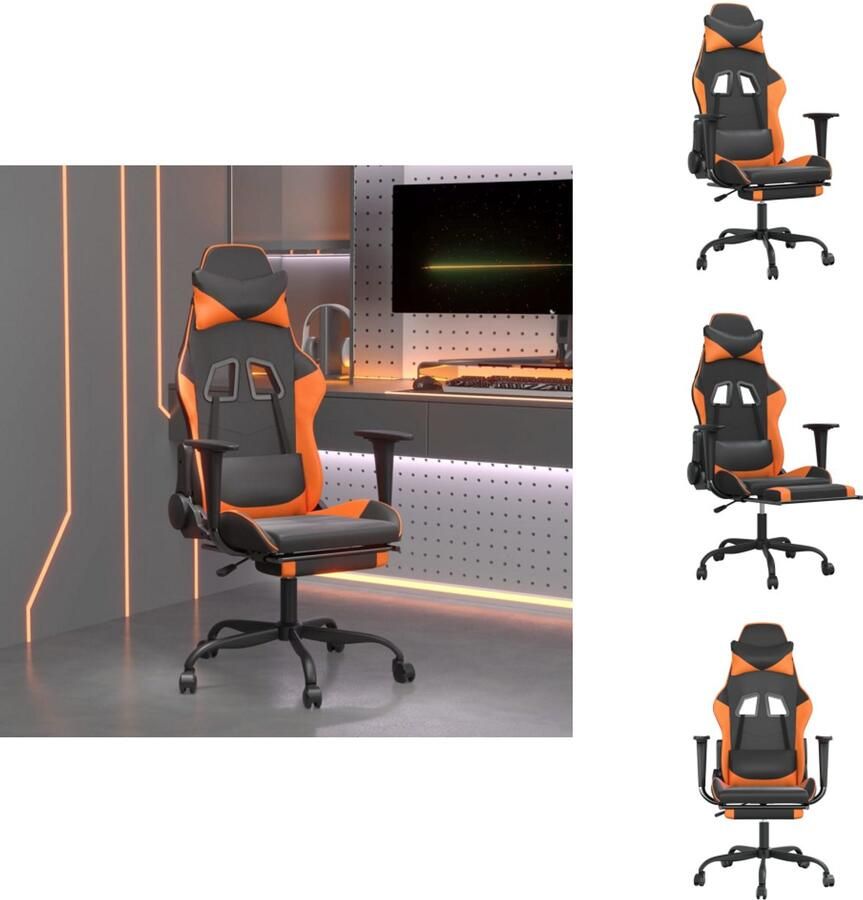 VidaXL Gamestoel Kunstleer Massagefunctie Verstelbaar Handig ontwerp Stevig en stabiel frame Zwart Oranje 66x56x(120.5-131)cm Bureaustoel