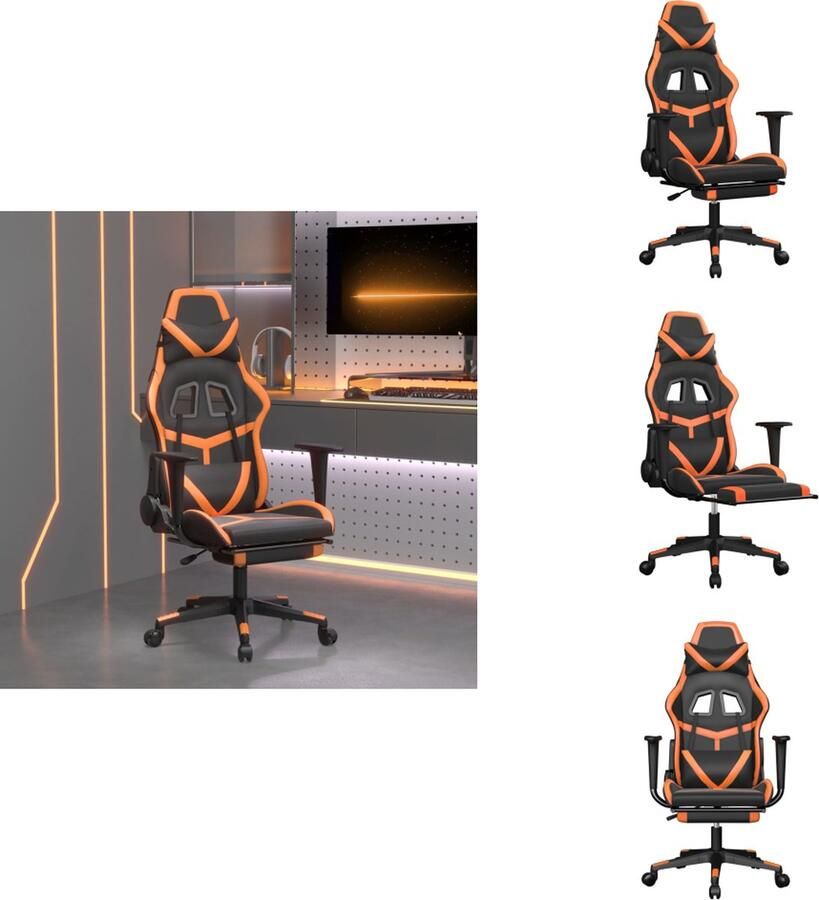 VidaXL Gamestoel Kunstleer Massagefunctie Verstelbare rugleuning Duurzaam en stabiel frame Zwart oranje 67x64x(116-127) cm Bureaustoel