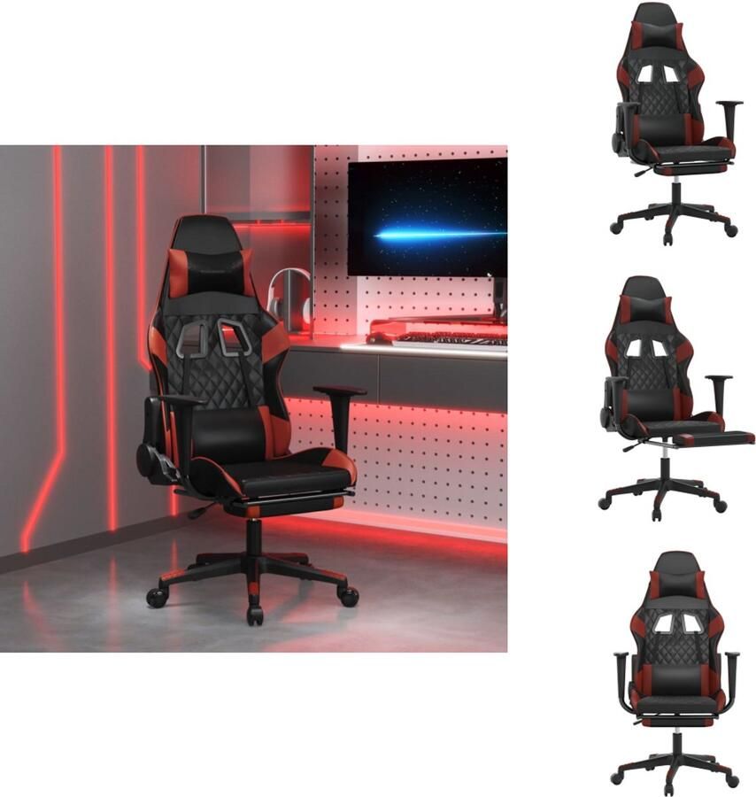 VidaXL Gamingstoel Gamingstoelen Televisiestoel Racingstoel Massage gamestoel met voetensteun kunstleer zwart en wijnrood
