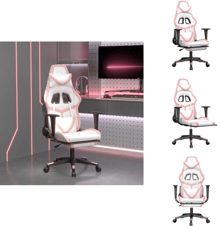 VidaXL Gamingstoel Gamingstoelen Televisiestoel Racingstoel Massage gamestoel met voetensteun kunstleer zwart en roze
