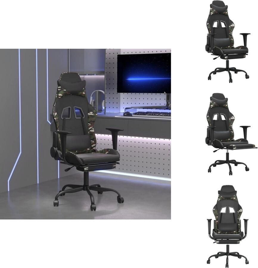 VidaXL Gamingstoel Gamingstoelen Televisiestoel Racingstoel Massage gamestoel met voetensteun kunstleer zwart & camouflage
