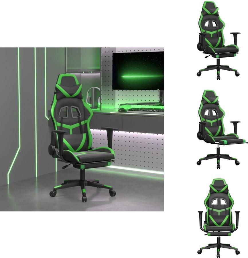 VidaXL Gamingstoel Gamingstoelen Televisiestoel Racingstoel Massage gamestoel met voetensteun kunstleer zwart en groen