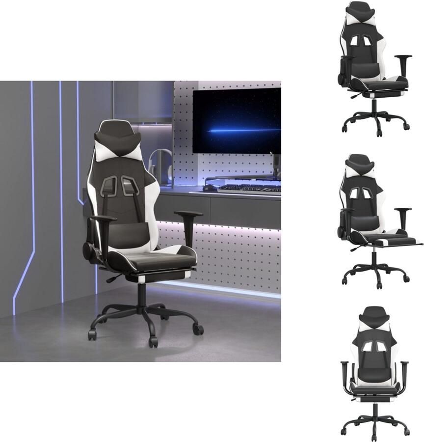 VidaXL Gamingstoel Gamingstoelen Televisiestoel Racingstoel Massage gamestoel met voetensteun kunstleer zwart & wit