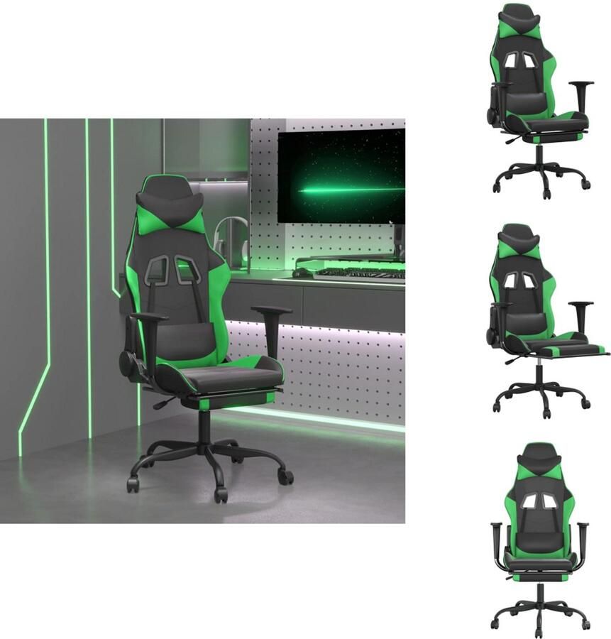 VidaXL Gamingstoel Gamingstoelen Televisiestoel Racingstoel Massage gamestoel met voetensteun kunstleer zwart en groen