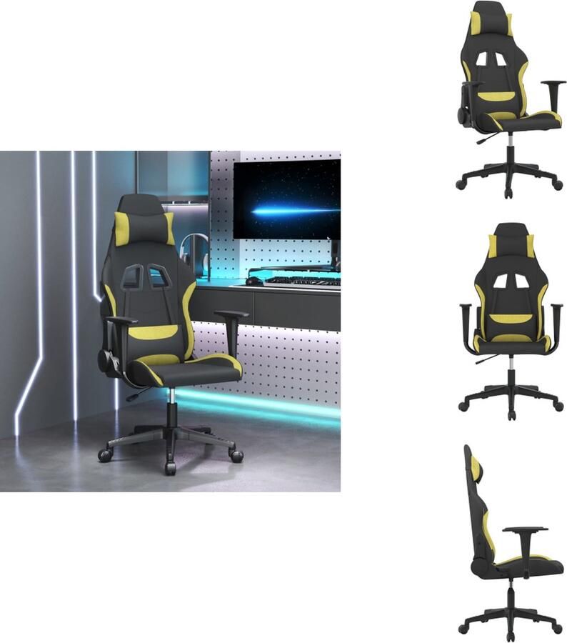 VidaXL Gamestoel Massagefunctie Verstelbare rugleuning en voetensteun Handig ontwerp Stevig en stabiel frame Inclusief montagehandleiding Kleur- zwart en lichtgroen Afmetingen- 65 x 58 x (118 128) cm Bureaustoel