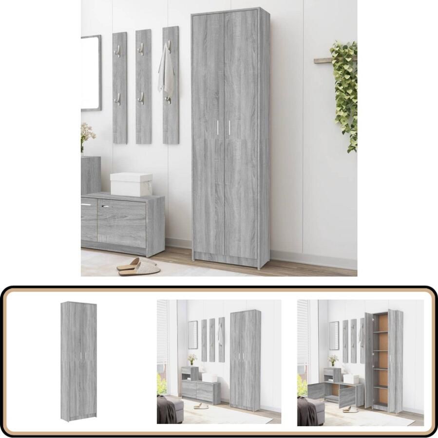 VidaXL Gangkast 55x25x189 cm Grijs Sonoma Eiken Gangkast Kledingkast Bergruimte Opslagkast Entreehal Slaapkamer Compact Design Houten Kast Grijze Kast