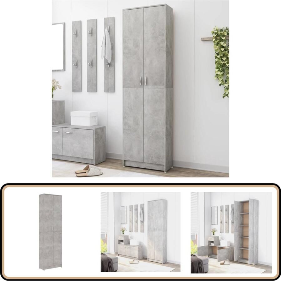 VidaXL Gangkast betongrijs 55x25x189 cm hout Gangkast Opbergkast Houten Kast Compact Design Grijze Kast Slimme Opslag
