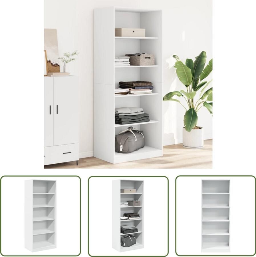 The Living Store Kledingkast 80x50x200 cm bewerkt hout wit Kledingkast Gangkast Houten Kast Witte Kast Opslagoplossing