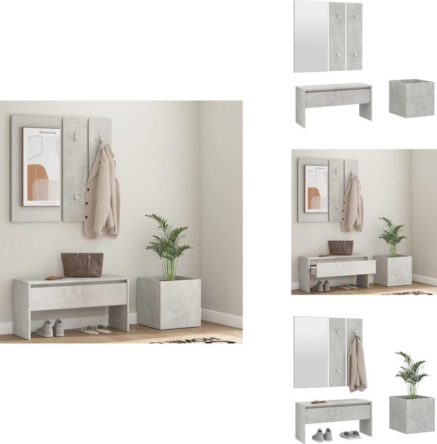 VidaXL Gangmeubelset Gangmeubelsets Halmeubel Garderobeset Garderobe set bewerkt hout betongrijs