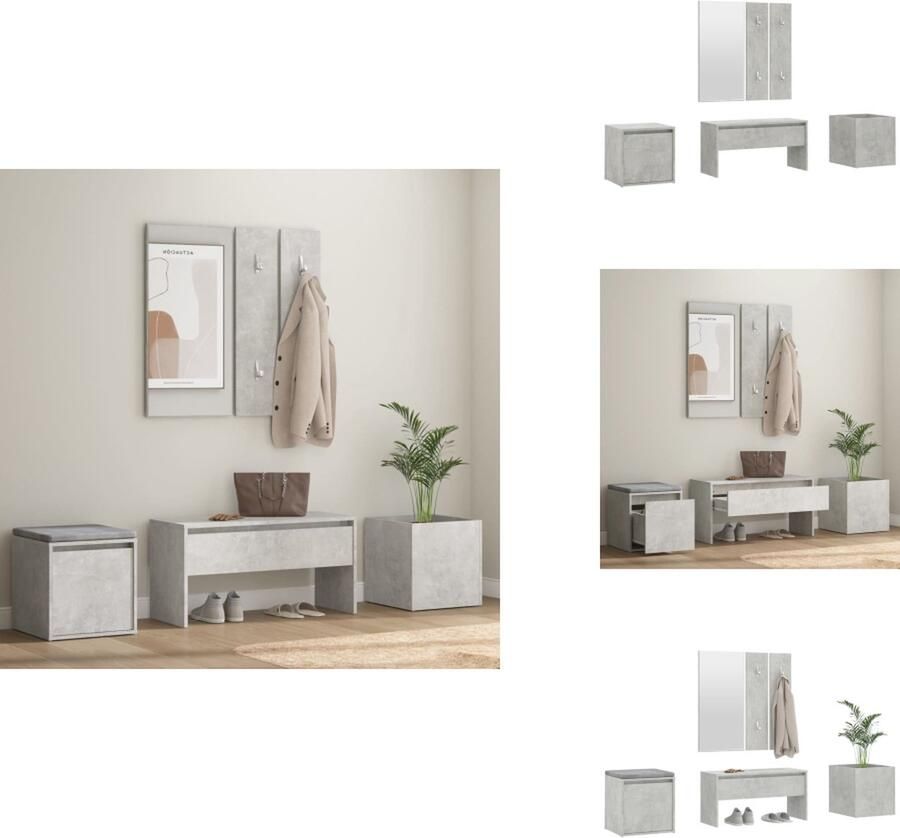 VidaXL Gangmeubelset Gangmeubelsets Halmeubel Garderobeset Garderobe set bewerkt hout betongrijs