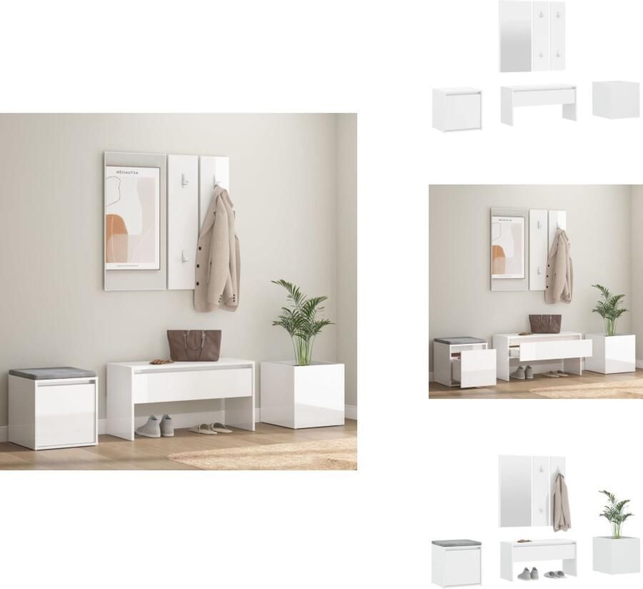 VidaXL Gangmeubelset Gangmeubelsets Halmeubel Garderobeset Garderobe set bewerkt hout hoogglans wit