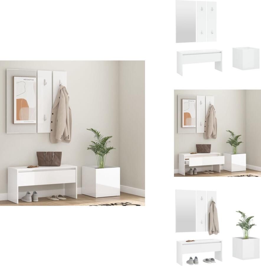 VidaXL Gangmeubelset Gangmeubelsets Halmeubel Garderobeset Garderobe set bewerkt hout hoogglans wit