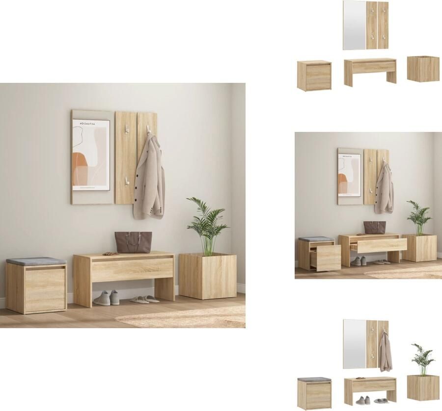VidaXL Gangmeubelset Gangmeubelsets Halmeubel Garderobeset Garderobe set bewerkt hout sonoma eikenkleurig