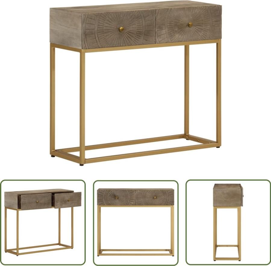 The Living Store Wandtafel 90x30x76 cm massief mangohout en ijzer Wandtafel Gangtafel Salontafel Opbergtafel Mangohouten Tafel