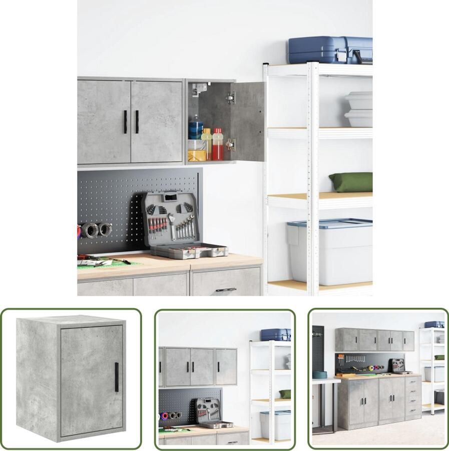 VidaXL Garage wandkast betongrijs bewerkt hout Garage Kast Wandkast Opbergkast Gereedschapskast Houten Kast