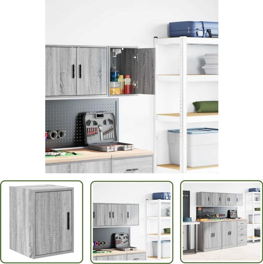 VidaXL Garage wandkast bewerkt hout grijs Sonoma Garage Kast Wandkast Opbergkast Gereedschapskast Houten Kast
